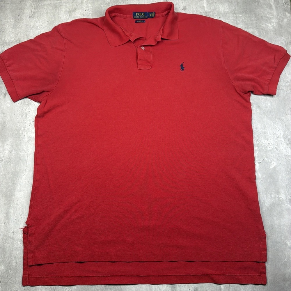 Polo Ralph Lauren Polo Shirt Mens XL Red Blue Pony Logo Cotton Casual Golf